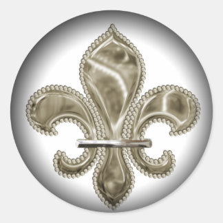 Golden Fleur de Lis Fade to Black Round Stickers