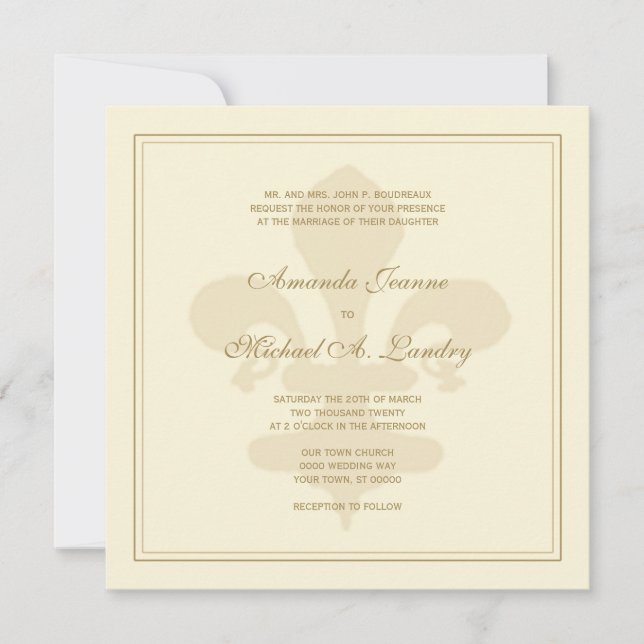 Golden Fleur de Lis Formal Wedding Invitation (Front)