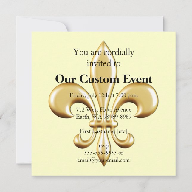 Golden Fleur De Lis Invitation (Front)