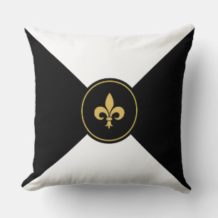 Golden Fleur de Lis on Black and White Cushion