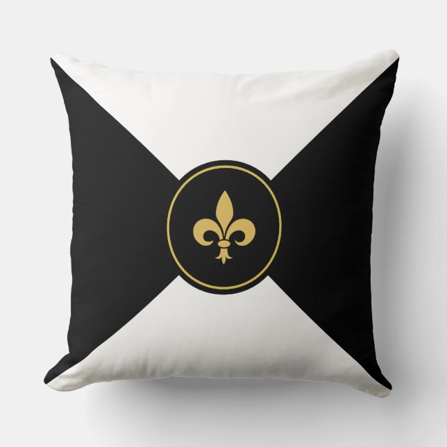 Golden Fleur de Lis on Black and White Cushion (Front)