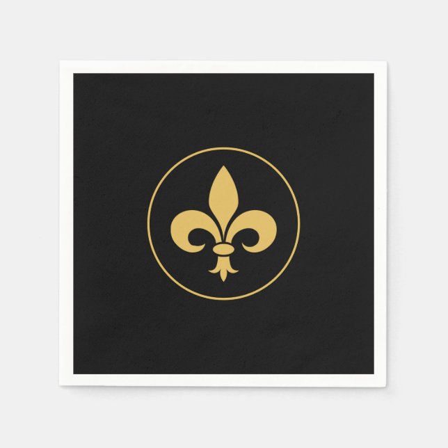Golden Fleur-de-Lis  on Black Napkin (Front)