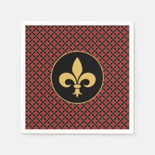 Golden Fleur-de-Lis  on Black & Red Napkin