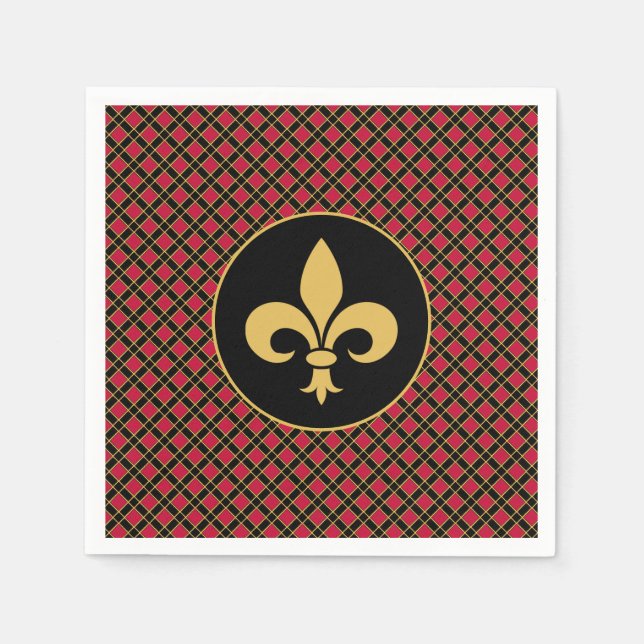 Golden Fleur-de-Lis  on Black & Red Napkin (Front)