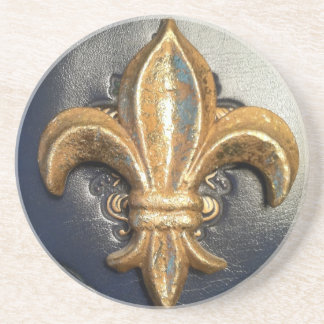 Golden Fleur de lis on blue print Coaster