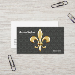 Golden Fleur De Lis on Damask Business Card