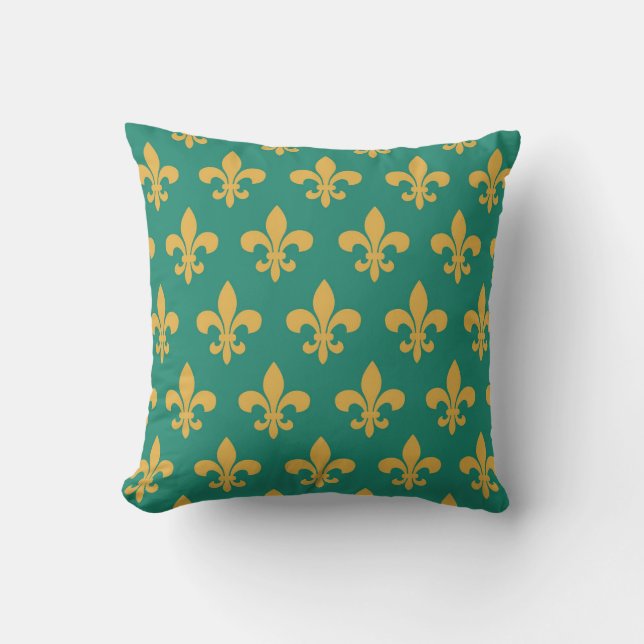 Golden Fleur-de-Lis on Emerald Green Cushion (Front)
