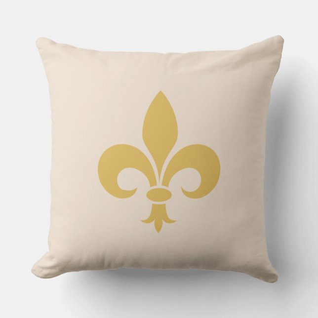Golden Fleur de Lis on Light Champagne Beige Cushion (Front)