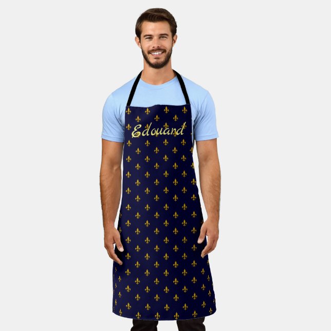 Golden Fleur de Lis on Navy Blue Apron (Worn)
