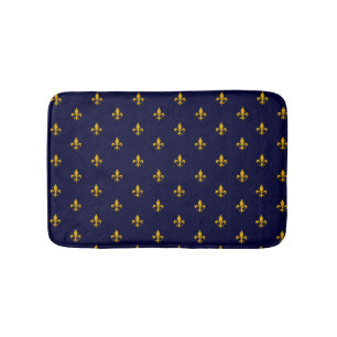 Golden Fleur de Lis on Navy Blue Bath Mat