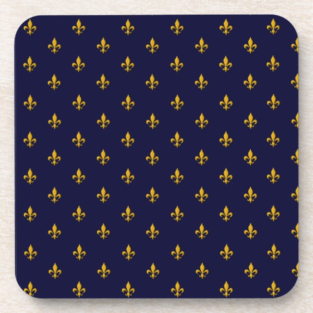 Golden Fleur de Lis on Navy Blue Coaster (Front)