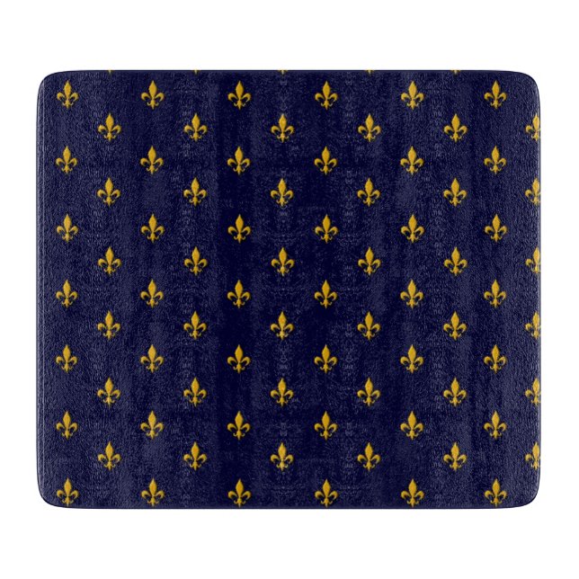 Golden Fleur de Lis on Navy Blue Cutting Board (Front)