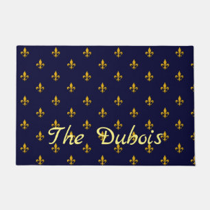 Golden Fleur de Lis on Navy Blue Doormat
