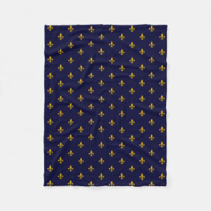 Golden Fleur de Lis on Navy Blue Fleece Blanket
