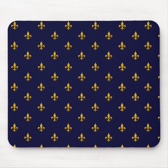 Golden Fleur de Lis on Navy Blue Mouse Mat (Front)