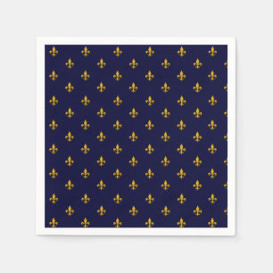 Golden Fleur de Lis on Navy Blue Napkin