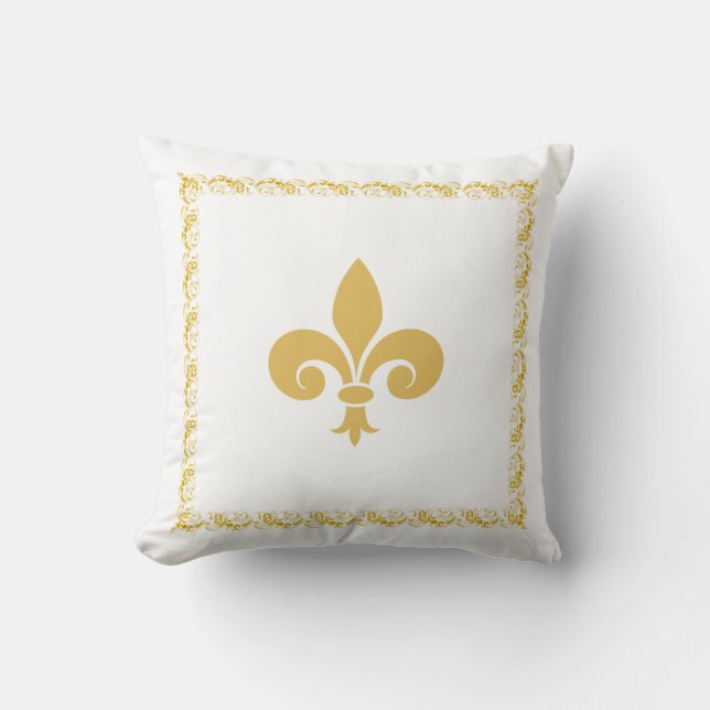 Golden Fleur de Lis on White Cushion (Front)