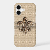 Golden Fleur De Lis with Cream Damask Pattern