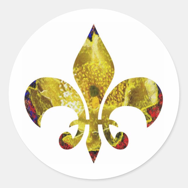 Golden Fleur-de-Lis  ;   ZazzleRocks Series Classic Round Sticker (Front)