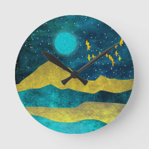 Golden Flock Round Clock