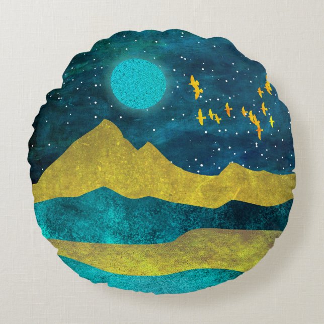 Golden Flock Round Cushion (Front)