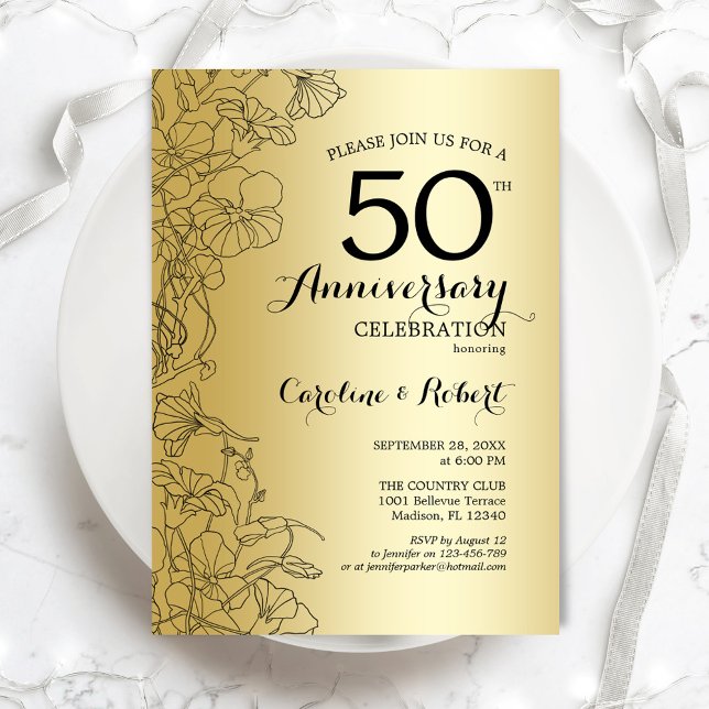 Golden Floral 50th Anniversary Invitation (Creator Uploaded)