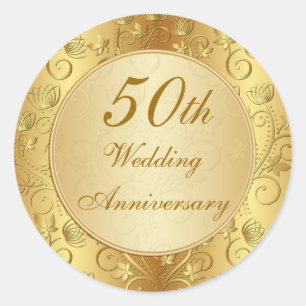 Golden floral 50th Wedding Anniversary Classic Round Sticker
