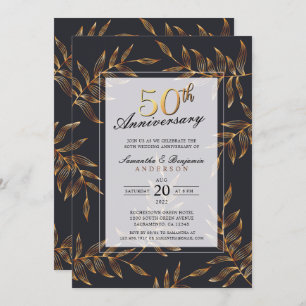Golden Floral 50th Wedding Anniversary Invitation