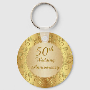 Golden floral 50th Wedding Anniversary Keychain