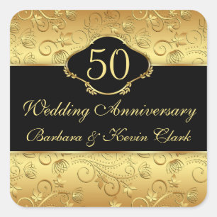 Golden floral 50th Wedding Anniversary Square Sticker