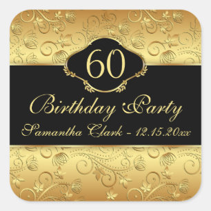 Golden floral 60th Birthday Party Square Sticker