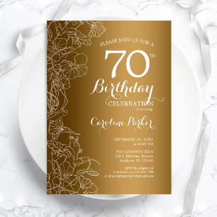Golden Floral 70th Birthday Party Invitation