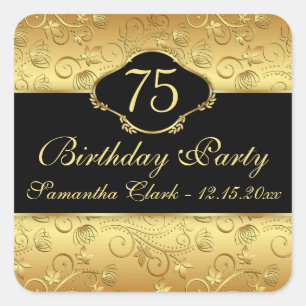 Golden floral 75th Birthday Party Square Sticker
