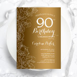 Golden Floral 90th Birthday Party Invitation<br><div class="desc">Golden Floral 90th Birthday Party Invitation. Minimalist modern design featuring botanical outline drawings accents and typography script font. Simple trendy invite card perfect for a stylish female bday celebration. Can be customised to any age. Printed Zazzle invitations or instant download digital printable template.</div>