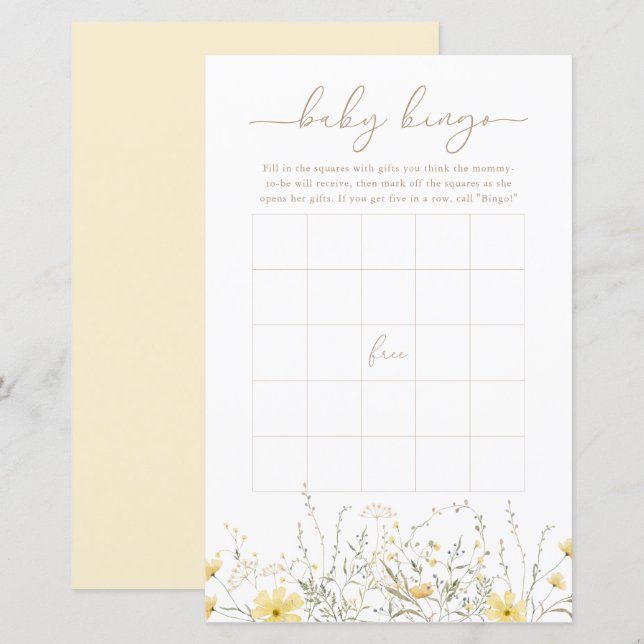 Golden Floral | Baby Bingo Game Card (Front/Back)