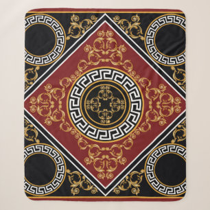 Golden floral baroque element with greek motif on sherpa blanket