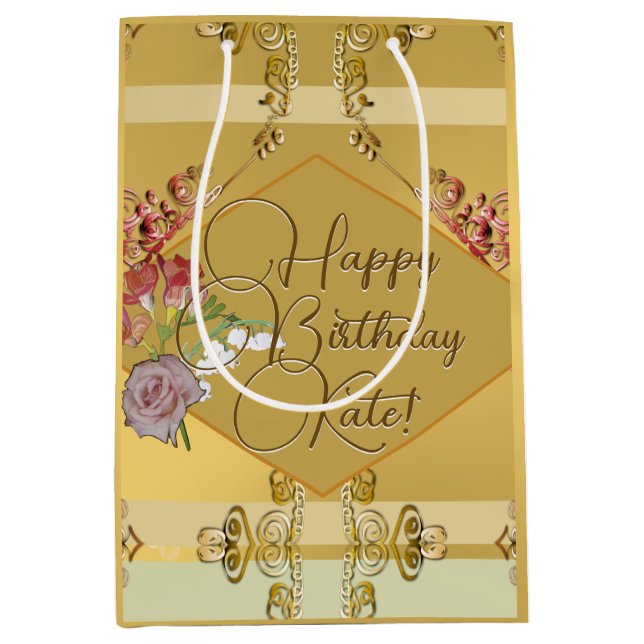 Golden Floral Birthday Gift Bag (Front)