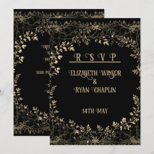 Golden Floral Black Elegant Save The Date