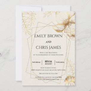 Golden Floral Blooming   Modern Wedding Ceremony Invitation
