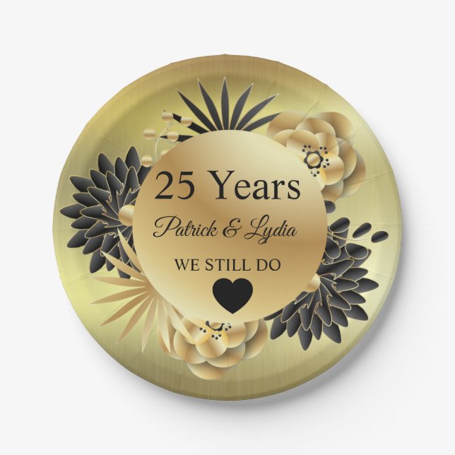  Golden Floral Boho 25th Anniversary - WE STILL DO Paper Plate (Front)