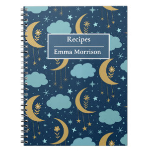 Golden Floral Boho Moon Personalised Recipe  Notebook