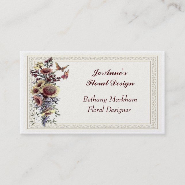 Golden Floral Bouquet Business Card (Front)