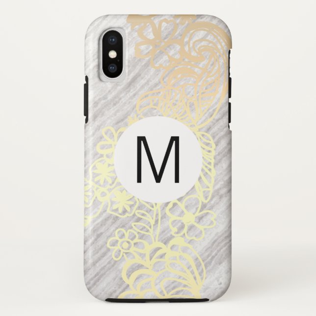 golden floral brown pattern monogram Case-Mate iPhone case (Back)