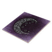 Golden Floral Crescent Moon and Stars on Purple Tile (Side)