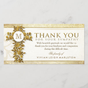 Golden Floral Cross Monogram Thank You Sympathy