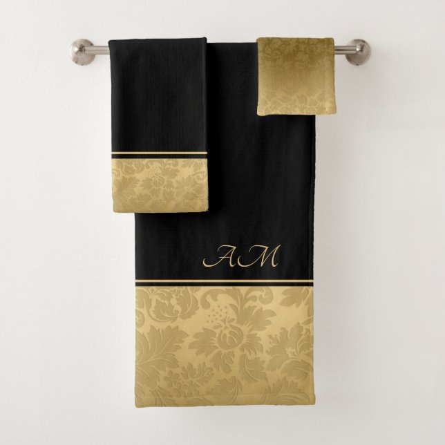 Golden Floral Damask Bath Towel Set (Insitu)