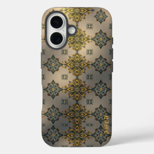 Golden Floral Damask on Grey iPhone 16 Case