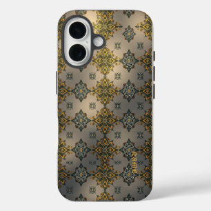 Golden Floral Damask on Grey iPhone 16 Case