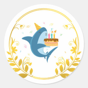 Golden Floral Decorative Gold Frame Birthday Classic Round Sticker