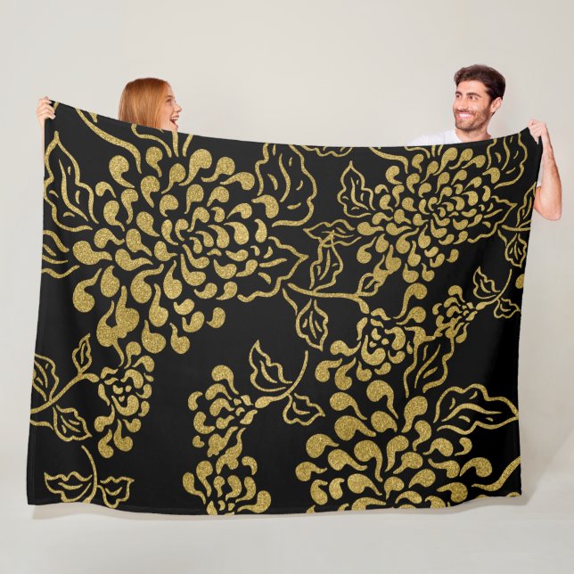 Golden Floral Design on Any Colour Fleece Blanket (In Situ)
